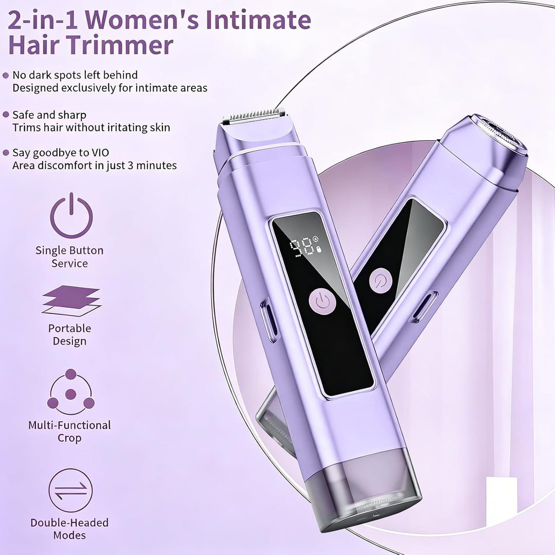 Elektrischer 2-in-1 Mini Bikini-Epilierer für Frauen, Rasierer mit Doppelkopf &amp; Digitalanzeige, IPX7
