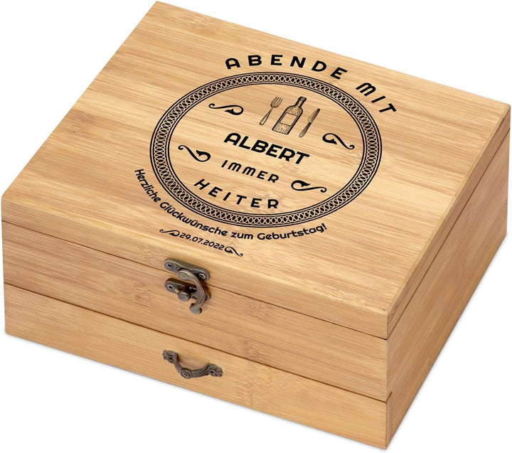 Maverton Weinöffner-Set personalisiert Weinset Sommelier Set - Geschenkbox Holzbox + 8er Weinzubehör