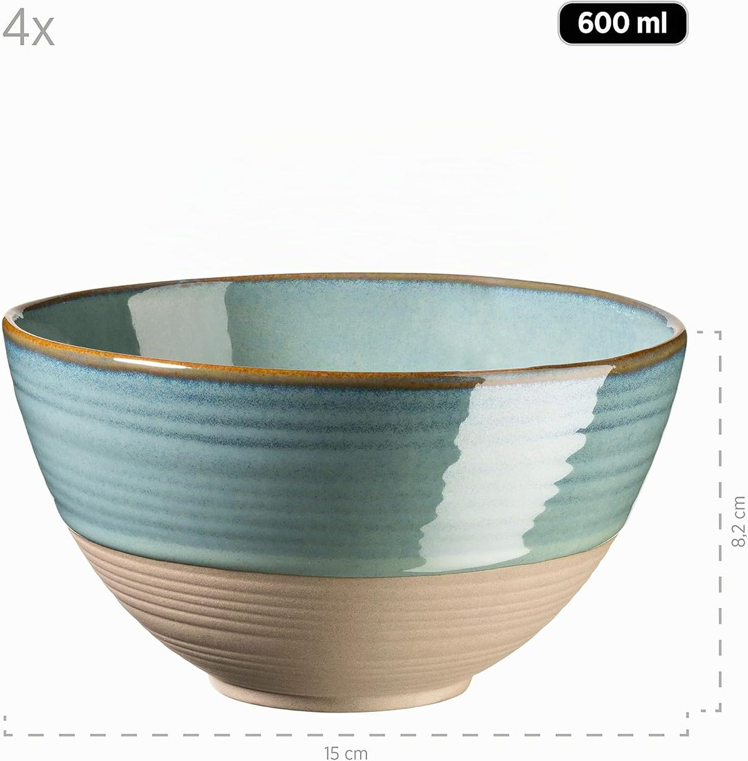MÄSER Serie Nottingham, 4er Müslischalen Set mit filigranem Linienspiel und edler Glasur, 4 Schalen