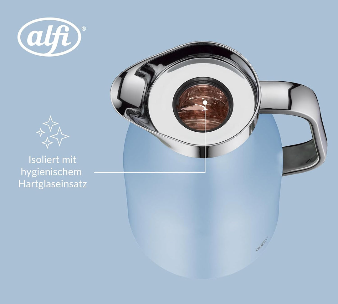 alfi SKYLINE 1,0l, pastel water, Edelstahl-Isolierkanne mit hygienischem Hartglaseinsatz, Drehversch