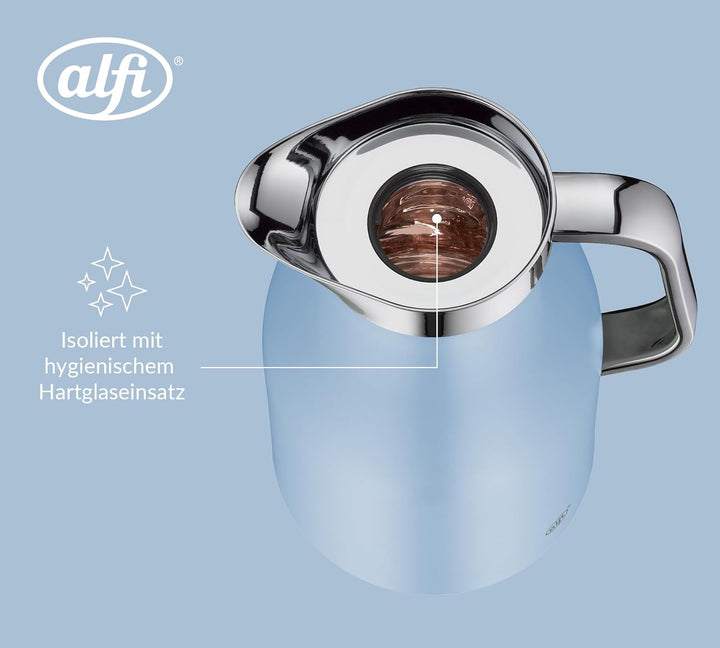 alfi SKYLINE 1,0l, pastel water, Edelstahl-Isolierkanne mit hygienischem Hartglaseinsatz, Drehversch