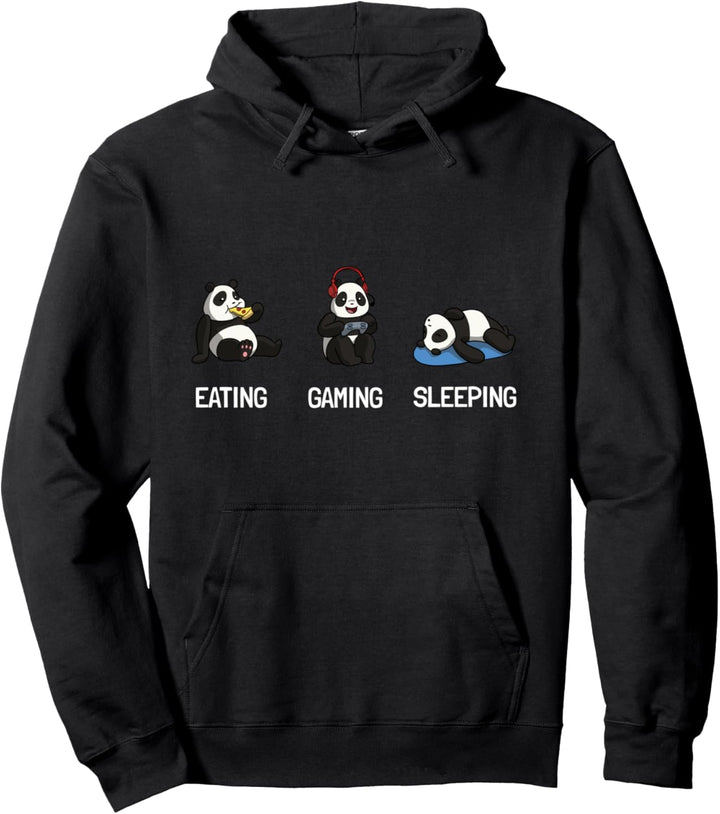 Gamer Panda Eating Gaming Sleeping Pullover Hoodie