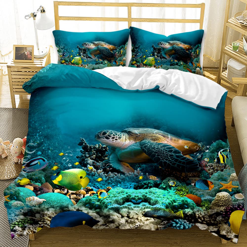 Bettwäsche Meeresschildkröten 135×200cm Blaue Unterwasserweltthemastarfish kleine Fische und koralle