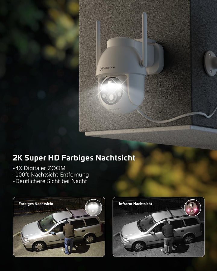COCOCAM 2PCS 2K Überwachungskamera Aussen Akku WLAN, Solar Kamera Outdoor, Aussenkamera kabellos mit