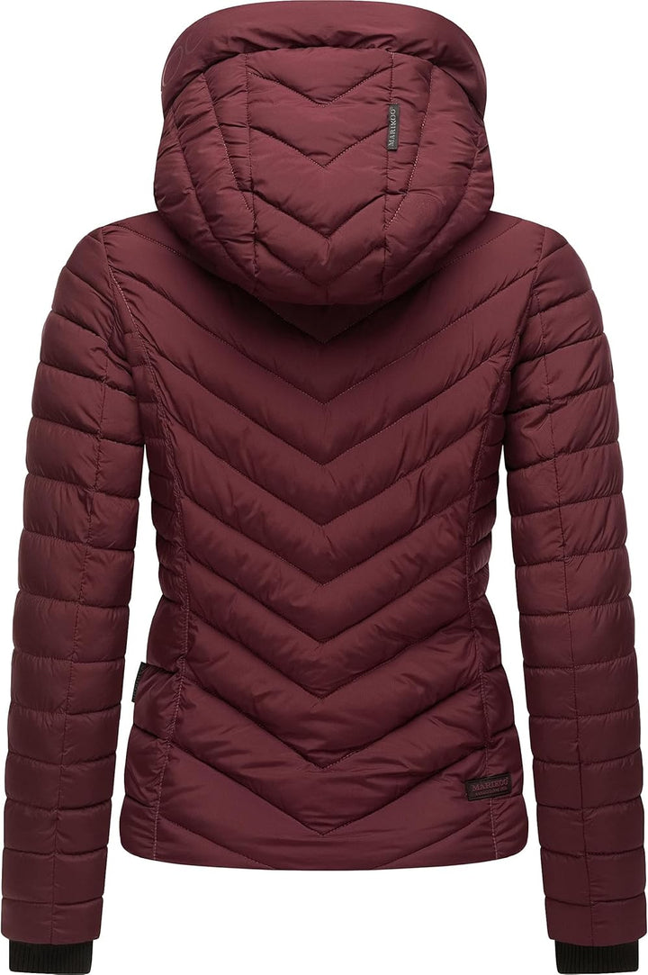 MARIKOO Damen Übergangsjacke leichte Steppjacke kurz mit Abnehmbarer Kapuze Kagomee XS-XXL XL Wine,