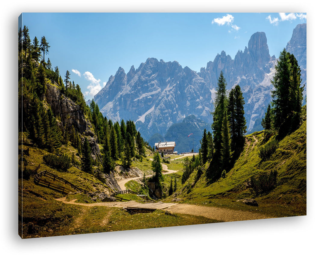 deyoli Italienische Berglandschaft mit Waldhütte Format: 60x40 als Leinwandbild, Motiv fertig gerahm