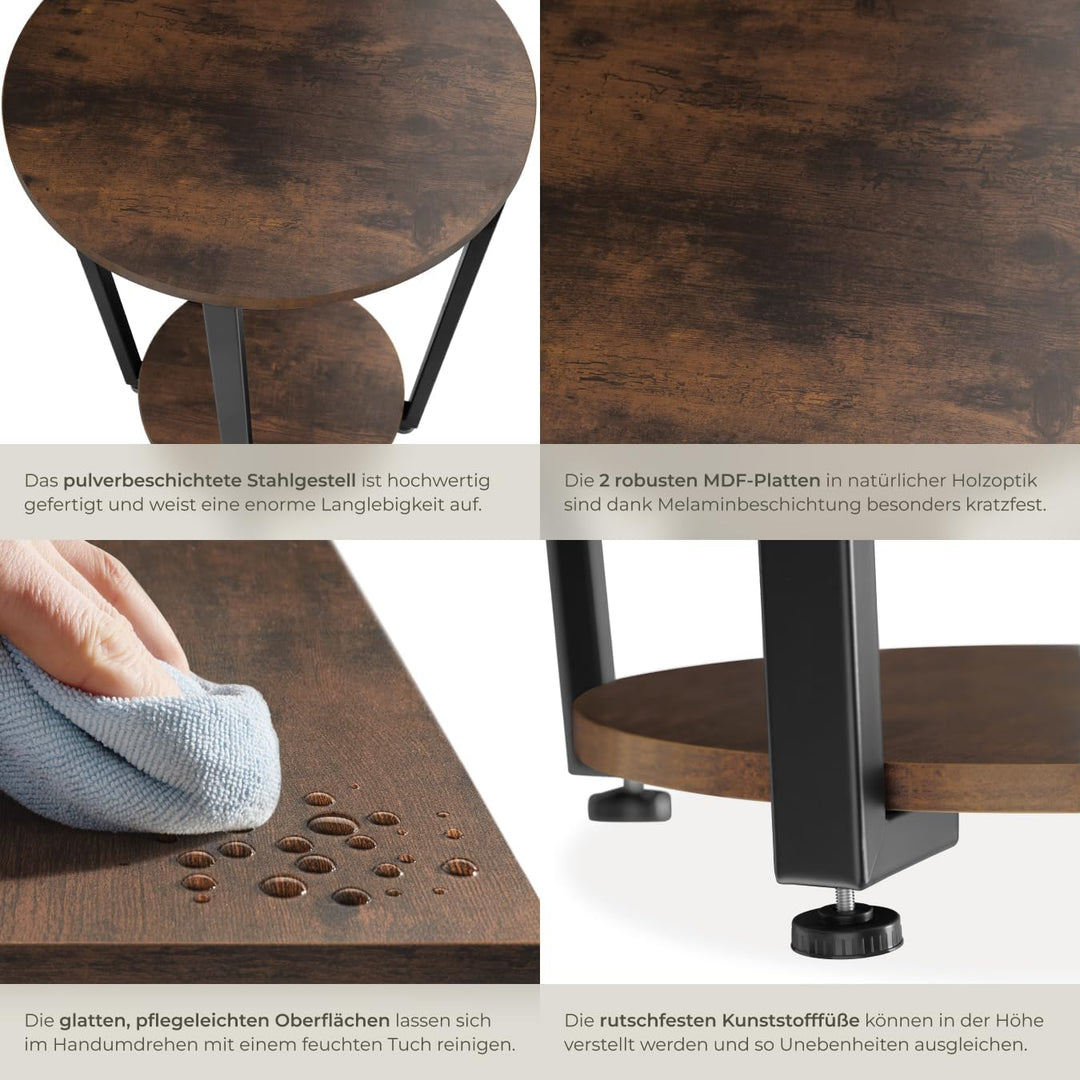 tectake® Möbel, Beistelltisch rund, runder Tisch Holz, Couchtisch rund, Möbel mit 2 Ablagen, Nachtti