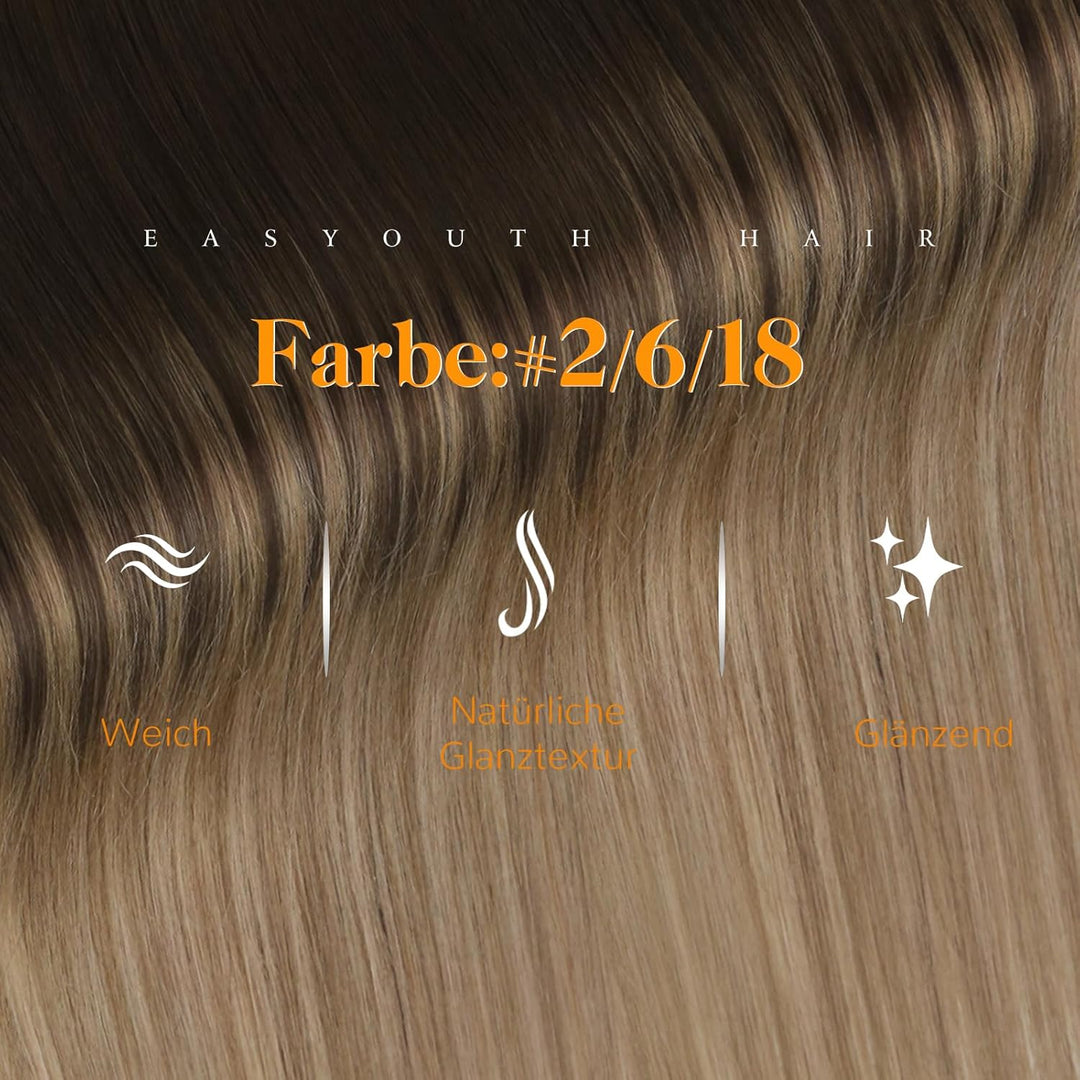 Easyouth Echthaar Tape Extensions Balayage Braun Extensions Echthaar Tape Dunkelste Braun Ombre Mitt