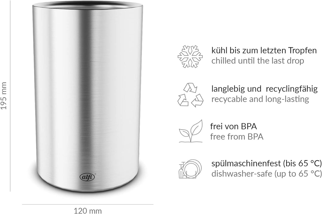 alfi 0457205100 Flaschenkühler Vino, Edelstahl mattiert Edelstahl zylindrisch, Edelstahl zylindrisch