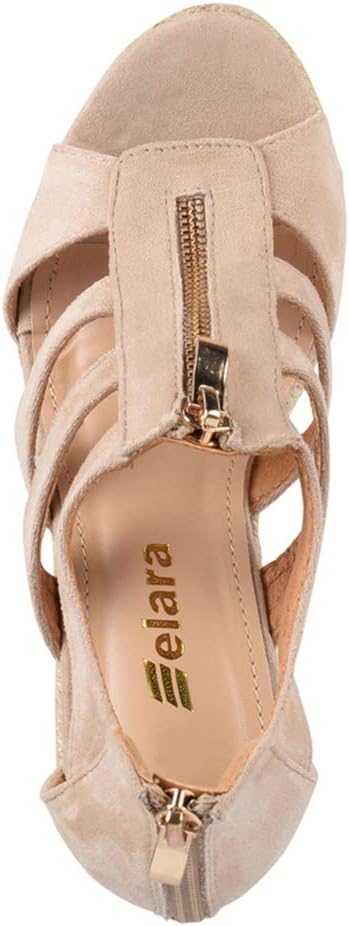 Elara Damen Sandalette Keilabsatz Plateau Chunkyrayan 36 EU Beige, 36 EU Beige