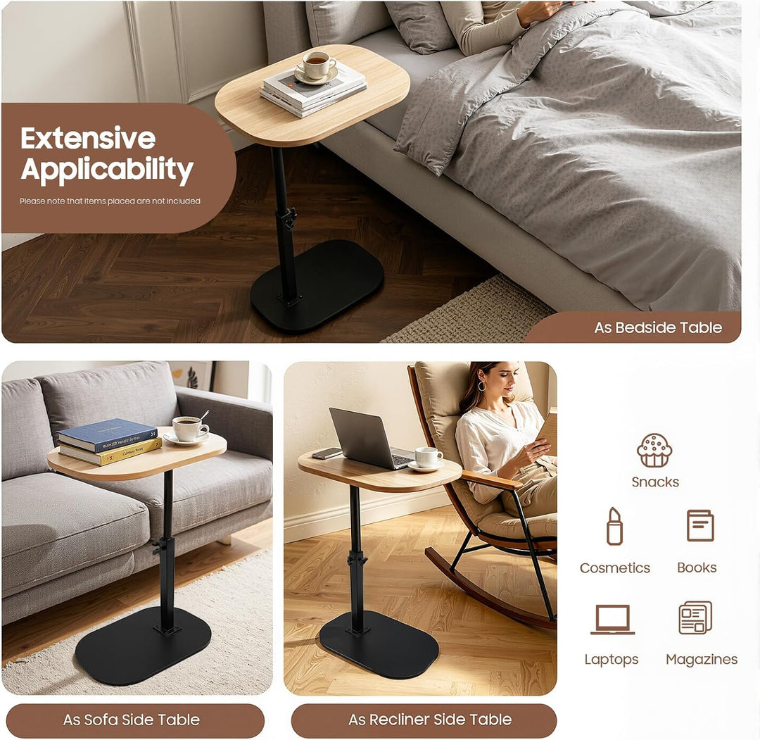 45-80 cm Einstellbare Höhe C Mobiler Schreibtisch, Holz Beistelltische mit Rollen, C-Form Laptoptisc