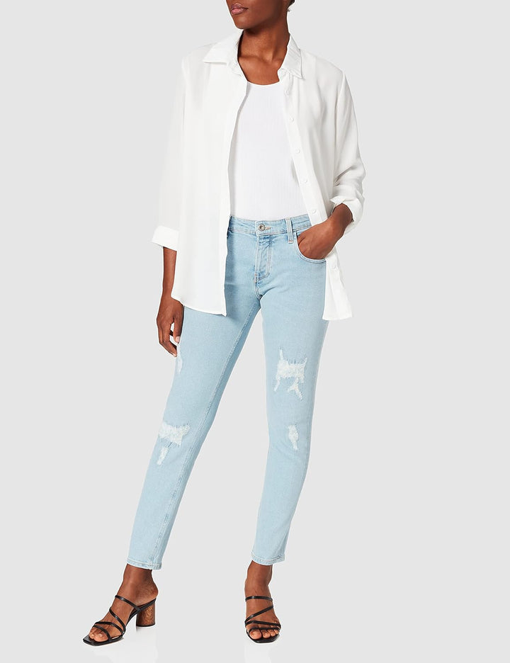 Cross Damen Gwen Boyfriend Jeans 28W Blau (Light Blue Destroyed 049), 28W Blau (Light Blue Destroyed