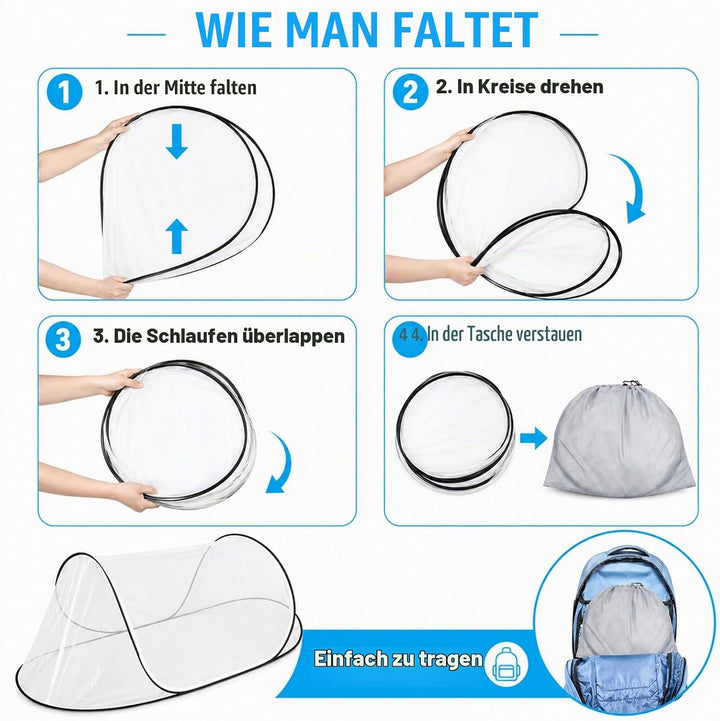Faltbares Moskitonetz Bett, Pop-Up Mosquito Netz Bett, Mückennetz Reise 200 x 80 x 56cm, Tragbares C