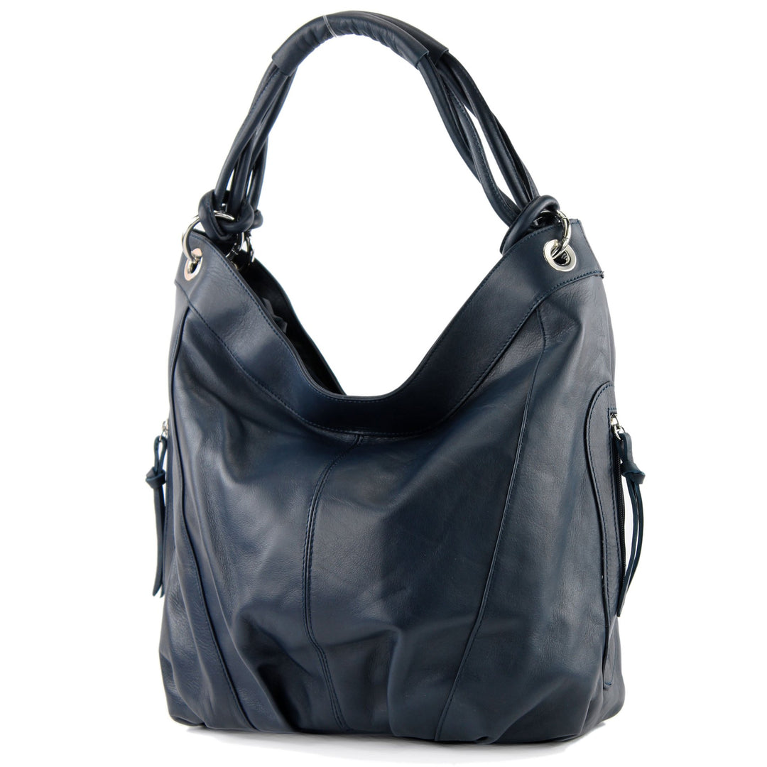 modamoda de - Z18 - ital Damenhandtasche aus Leder/Nappaleder Dunkelblau, Dunkelblau