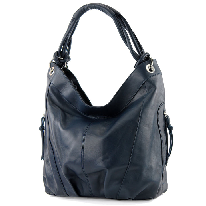 modamoda de - Z18 - ital Damenhandtasche aus Leder/Nappaleder Dunkelblau, Dunkelblau