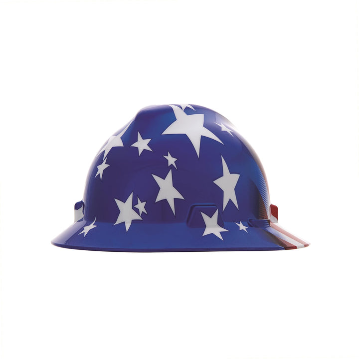MSA 10071157 V-Gard Full-Brim Hard Hat, Stars & Strips,, Capacity, Volume, Polyethylene, Standard, R