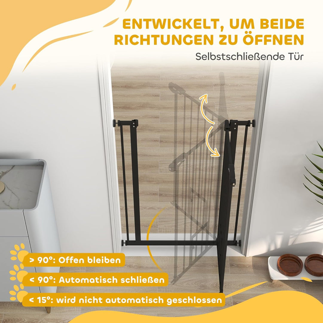 PawHut Treppenschutzgitter Türschutzgitter Ohne Bohren 74-80cm Kinderschutzgitter mit Katzenklappe A
