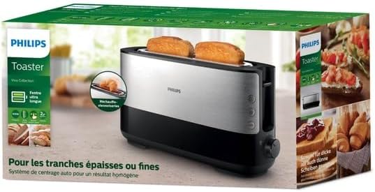 Philips Langschlitztoaster, Edelstahl, Schwarz