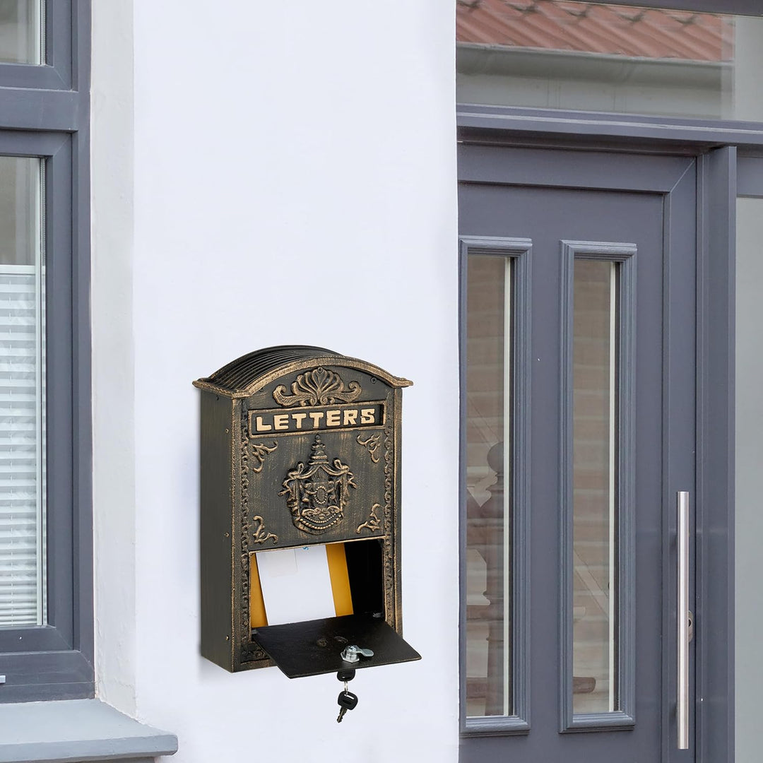 Relaxdays Briefkasten Vintage, verzierter Postkasten, HxBxT: 42 x 28 x 10 cm, A4 Briefschlitz, 2 Sch