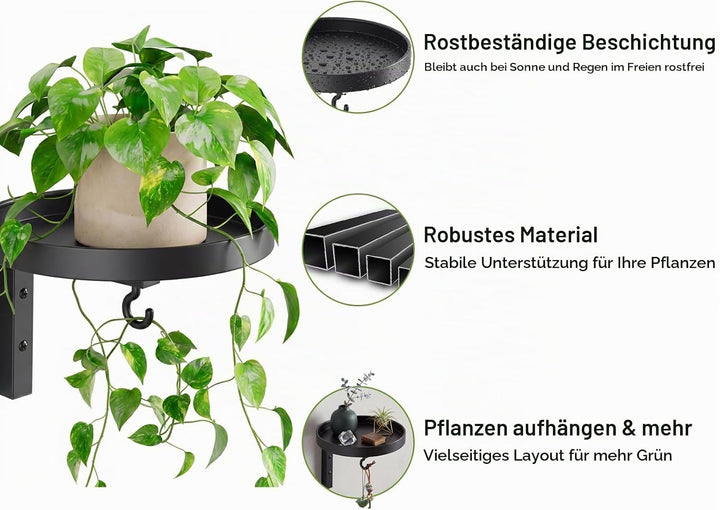 3 Stück Pflanzenhalter Wand Metall mit Haken, Platzsparend Pflanzen Wandhalterung, Hängendes Blument