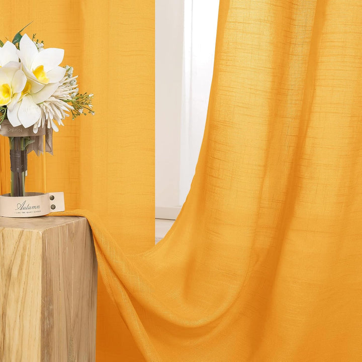 MIULEE 2er Set Voile Vorhang Sheer Leinenvorhang mit Ösen Transparente Leinen Optik Gardine Ösenscha