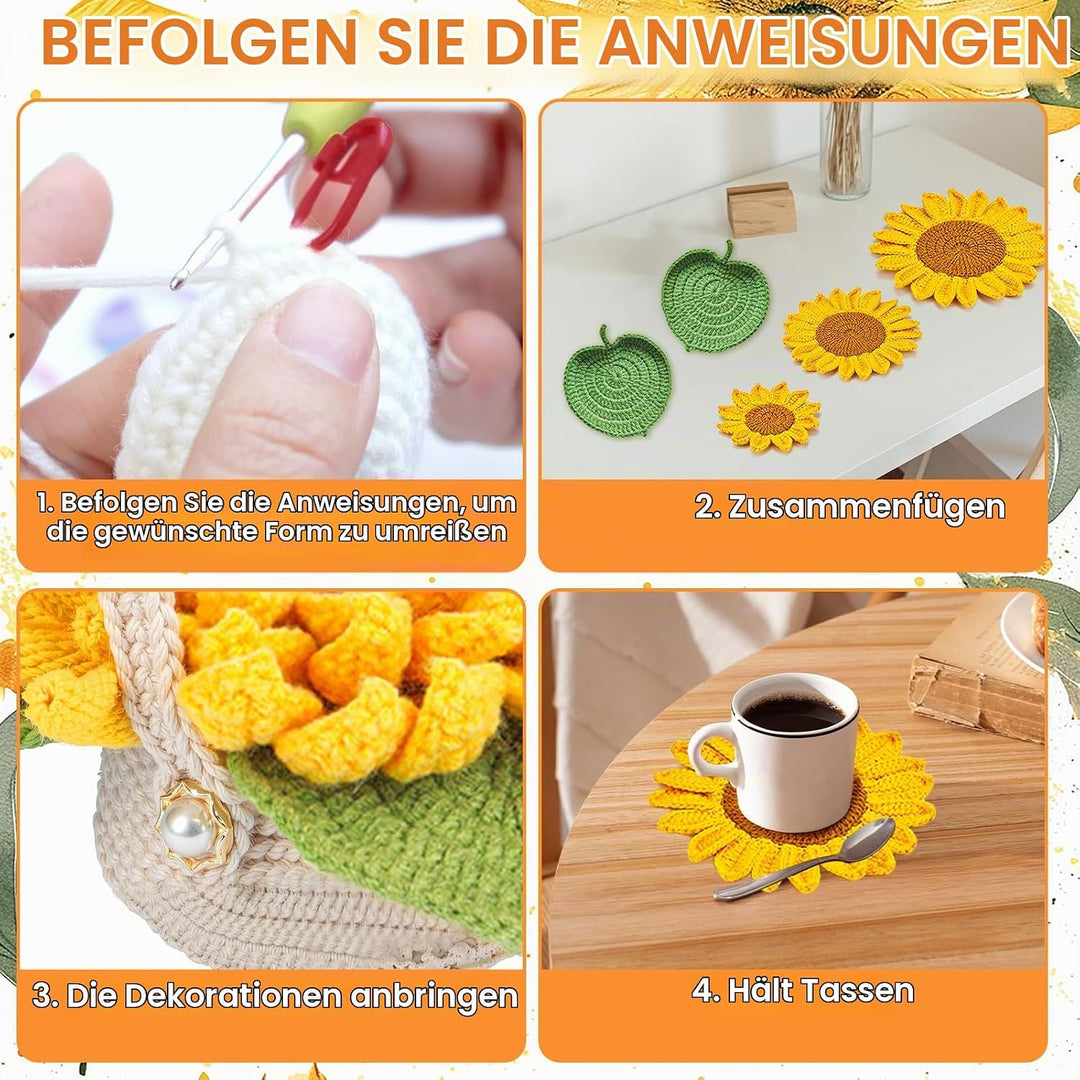 mimzemamz Häkel Set,Häkelset für Anfänger mit Anleitung,Crochet Set,Topfpflanze Untersetzer Handmade
