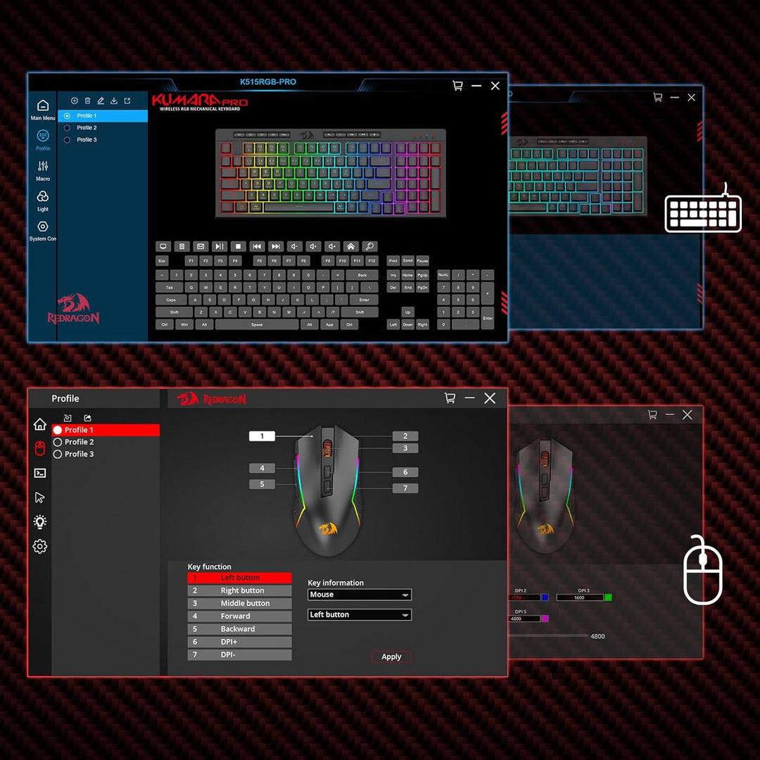 Redragon BS142 Kabellose Gaming-Tastatur- und -Maus-Kombination - K515 PRO RGB-Membrantastatur und M
