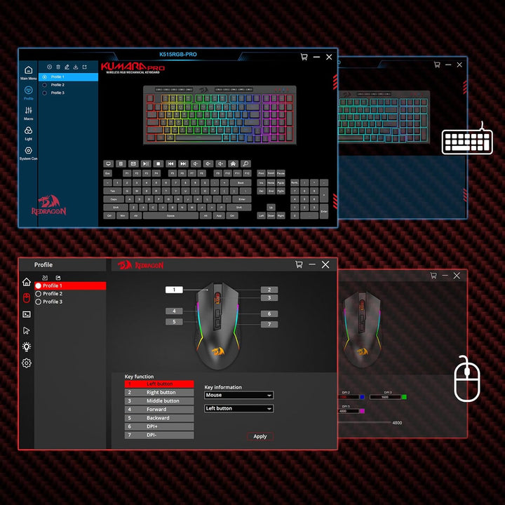 Redragon BS142 Kabellose Gaming-Tastatur- und -Maus-Kombination - K515 PRO RGB-Membrantastatur und M