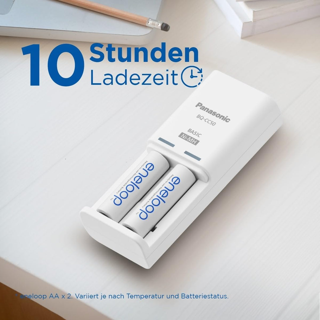 Panasonic eneloop Compact Ladegerät für 1–2 AA/AAA NI-MH-Akkus, mit 2 LED-Anzeigen und 6 Sicherheits