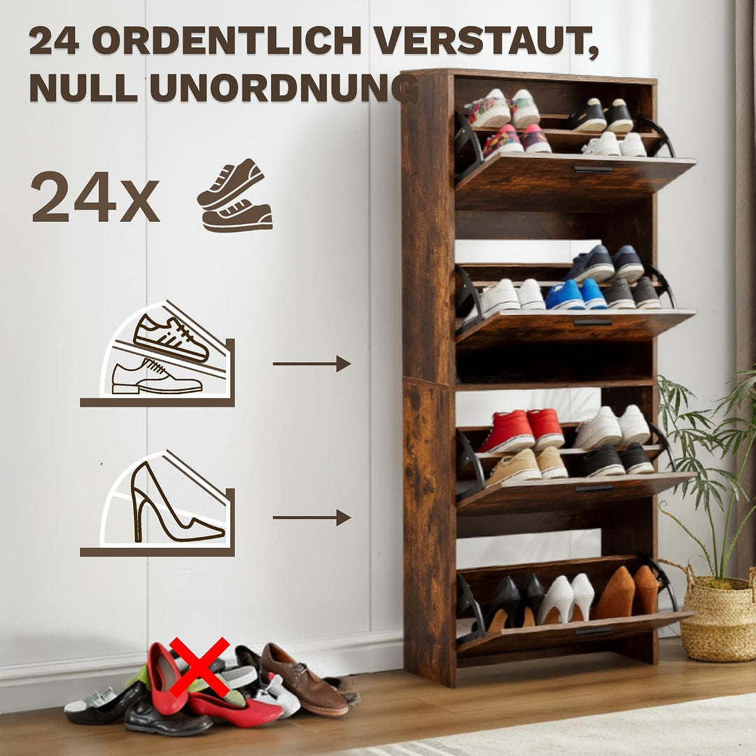 CATAVANA Schuhschrank Schmal Hoch - 4 Fächer für 24 Paar - Schuhregal Geschlossen - Platzsparend &amp; M