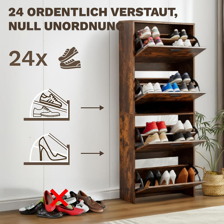 CATAVANA Schuhschrank Schmal Hoch - 4 Fächer für 24 Paar - Schuhregal Geschlossen - Platzsparend &amp; M