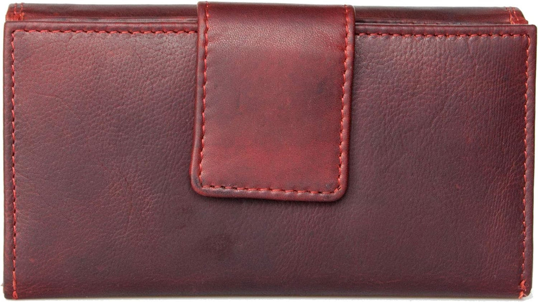 Bull Burry Geräumige dunkelrote RFID-Lederbrieftasche ganz aus einem starken echten Rindsleder