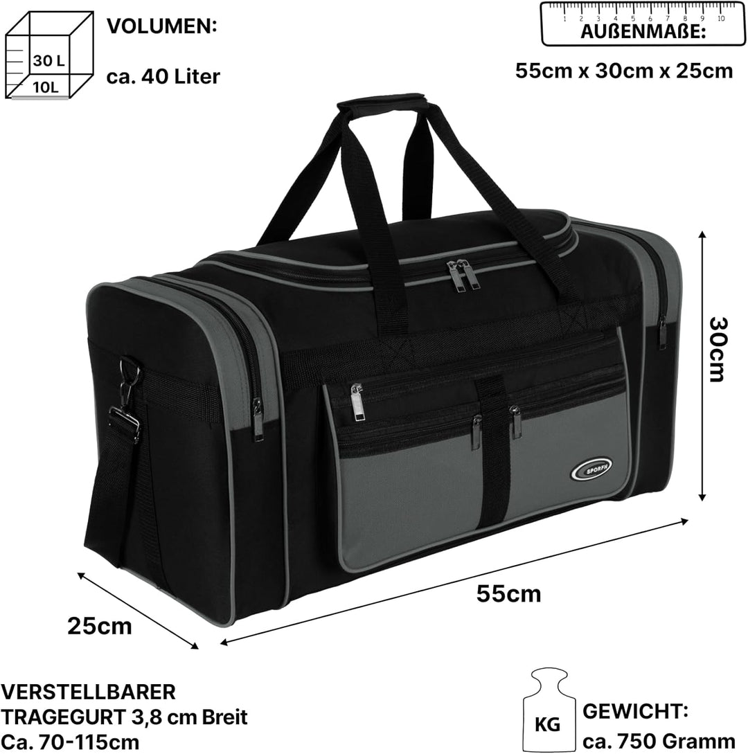 Sporttasche, Reisetasche und Fitnesstasche für Damen und Herren- Tainingstasche, Gym Bag (Grau, L 55