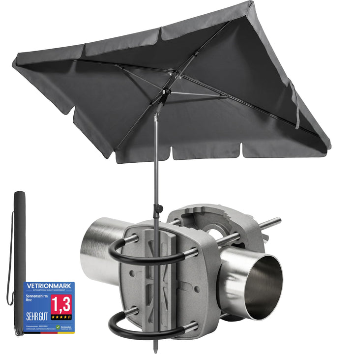 4smile Sonnenschirm Balkon SunnyShade, 3-in-1 SET, Anthrazit - UPF 50+ Sonnenschirm rechteckig 200 x