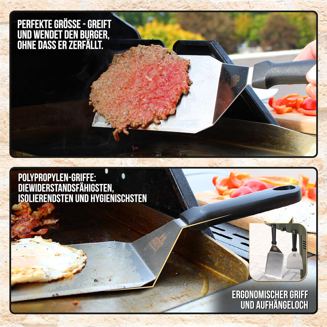 Smash Burger Set – Burger Smasher Set inkl. Hamburgerpresse, Burgerglocke Edelstahl 304, Grillspacht