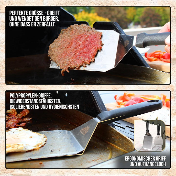 Smash Burger Set – Burger Smasher Set inkl. Hamburgerpresse, Burgerglocke Edelstahl 304, Grillspacht
