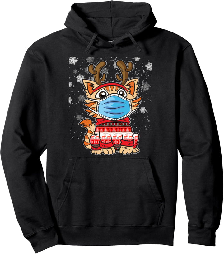 weihnachtliche Katze mit Rentierohren und Weihnachtspulli Pullover Hoodie