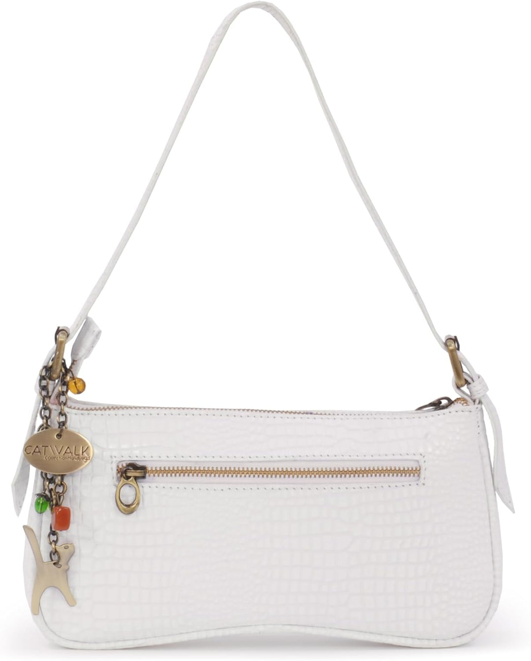 Catwalk Collection Handbags - Klein Damen Schultertasche - Henkeltasche - Leder mit Krokodilprägung