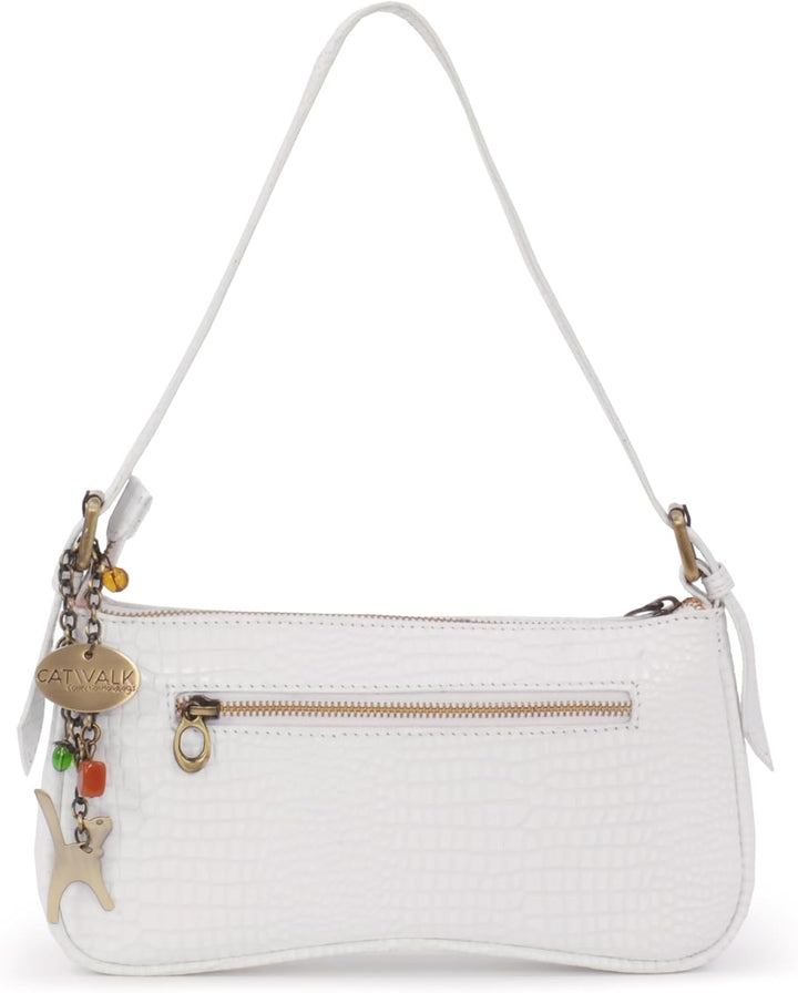 Catwalk Collection Handbags - Klein Damen Schultertasche - Henkeltasche - Leder mit Krokodilprägung
