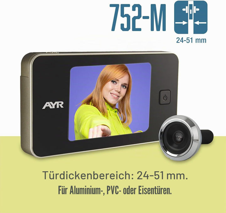 AYR 752-M Digitaler Türspion, Nickel matt und Chrom glänzend, für Aluminiumtüren Guckloch, Guckloch