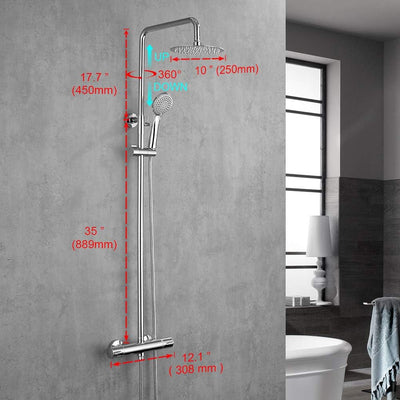 Ibergrif - Duschsystem mit Regendusche, Brauseschlauch, Handbrause, Brausehalter, Duschstange, Chrom