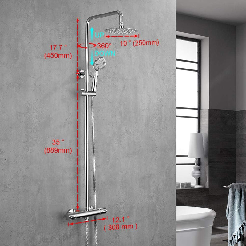 Ibergrif - Duschsystem mit Regendusche, Brauseschlauch, Handbrause, Brausehalter, Duschstange, Chrom