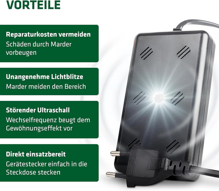 Gardigo® Marderschreck Indoor LED für Marderabwehr | Marder-Frei Haus Garage Scheune Stall und Carpo