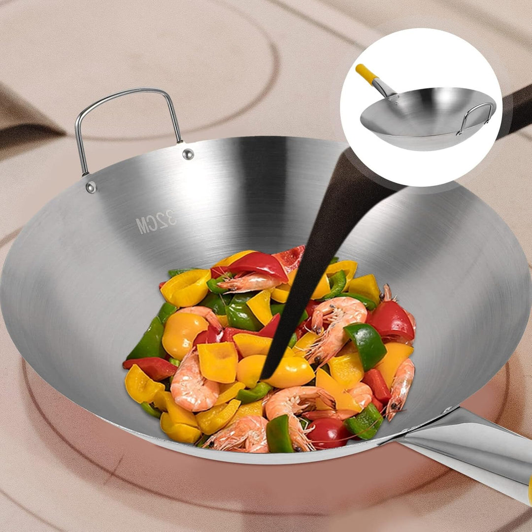 BESTonZON Edelstahl-Wok-Pfanne Mit Griff Rührpfanne Antihaft-Wok-Küchenkochgeschirr Für Elektro-Indu