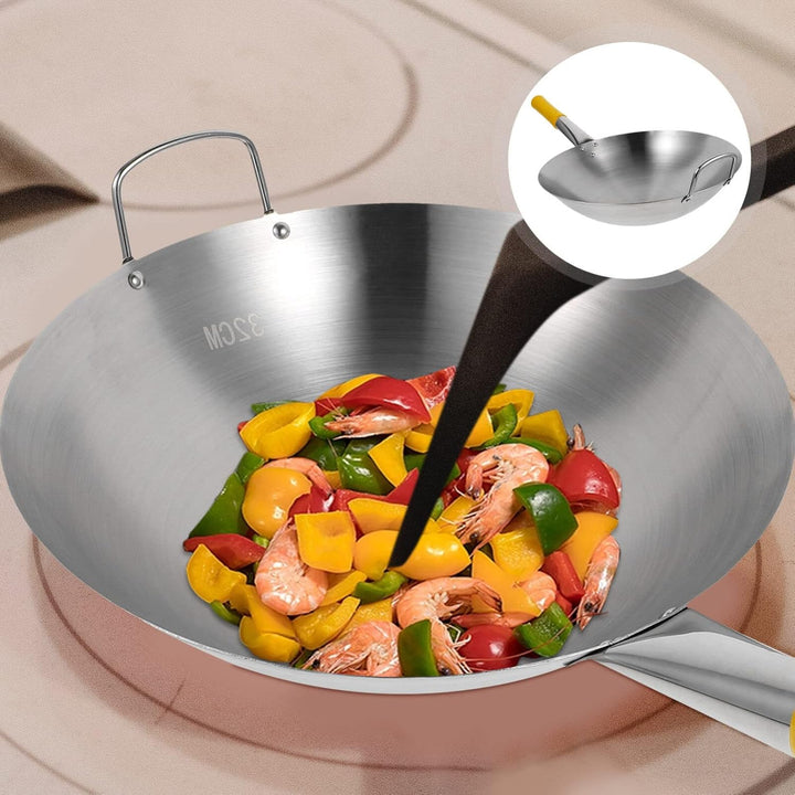 BESTonZON Edelstahl-Wok-Pfanne Mit Griff Rührpfanne Antihaft-Wok-Küchenkochgeschirr Für Elektro-Indu