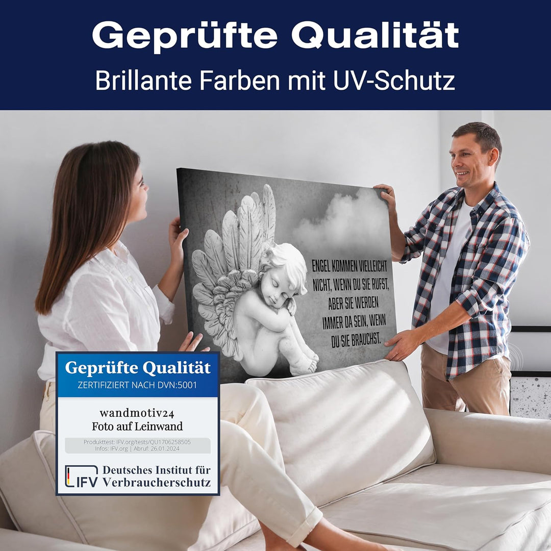 wandmotiv24 Leinwandbild, Sprüche, 80x60cm, Querformat, Engel, Deko, Bilder auf Leinwand, Wanddeko,