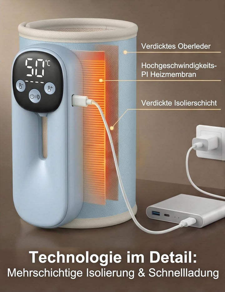 Drahtloses Milchwärmer, mit LED Temperaturdisplay 8000mAh Flaschenwärmer Baby Unterwegs 6 stufige Sc