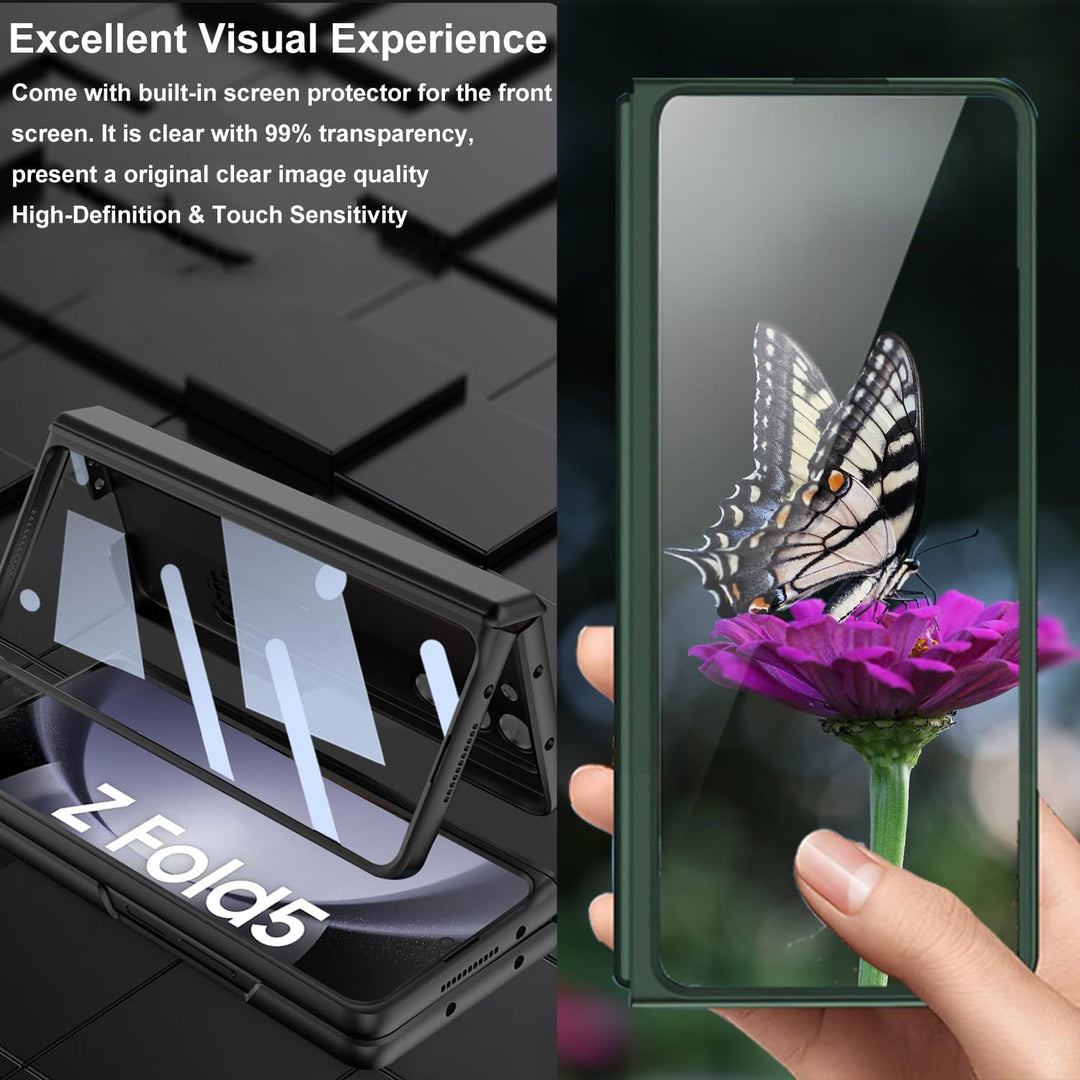 Miimall Hülle Kompatibel mit Samsung Galaxy Z Fold 5 Hülle, Robust PC Hülle mit Displayschutz &amp; Stän