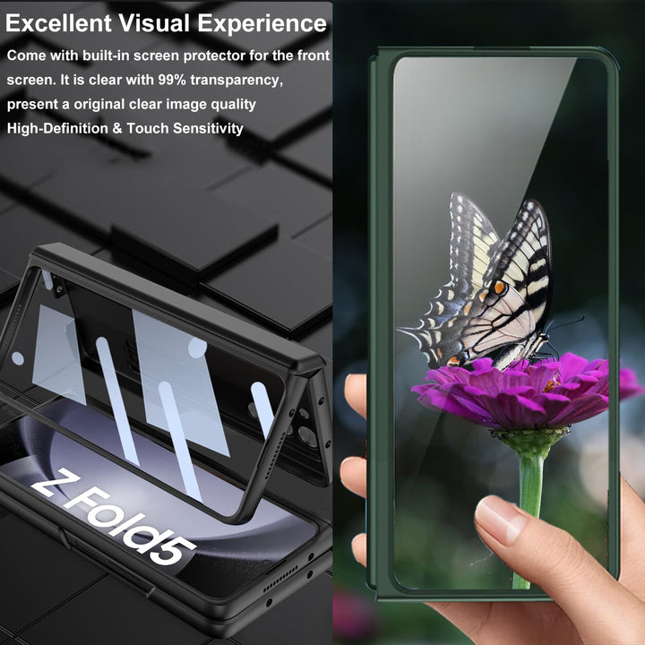Miimall Hülle Kompatibel mit Samsung Galaxy Z Fold 5 Hülle, Robust PC Hülle mit Displayschutz &amp; Stän