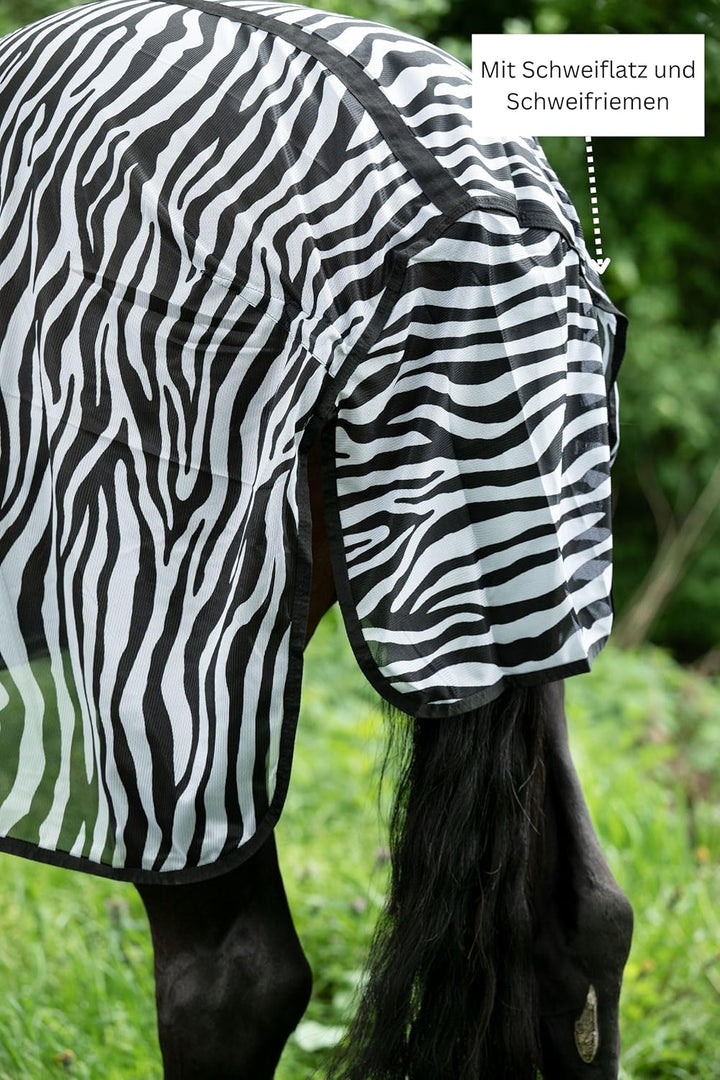 HKM Fliegendecke mit Halsteil -Zebra- mit Bauchlatz, weiss/schwarz, 135 Weiss/Schwarz 135 cm, Weiss/